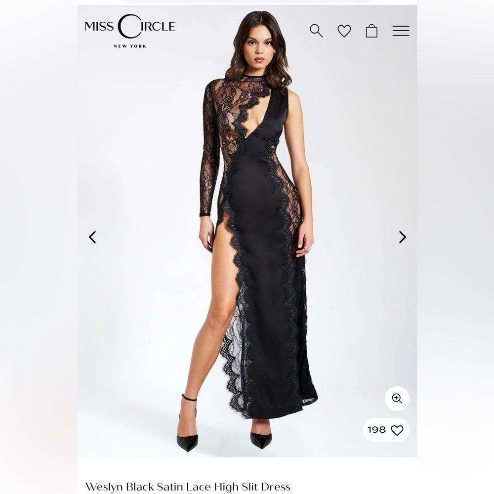 Miss circle Weslyn Black Satin Lace High Slit Dress size XXS